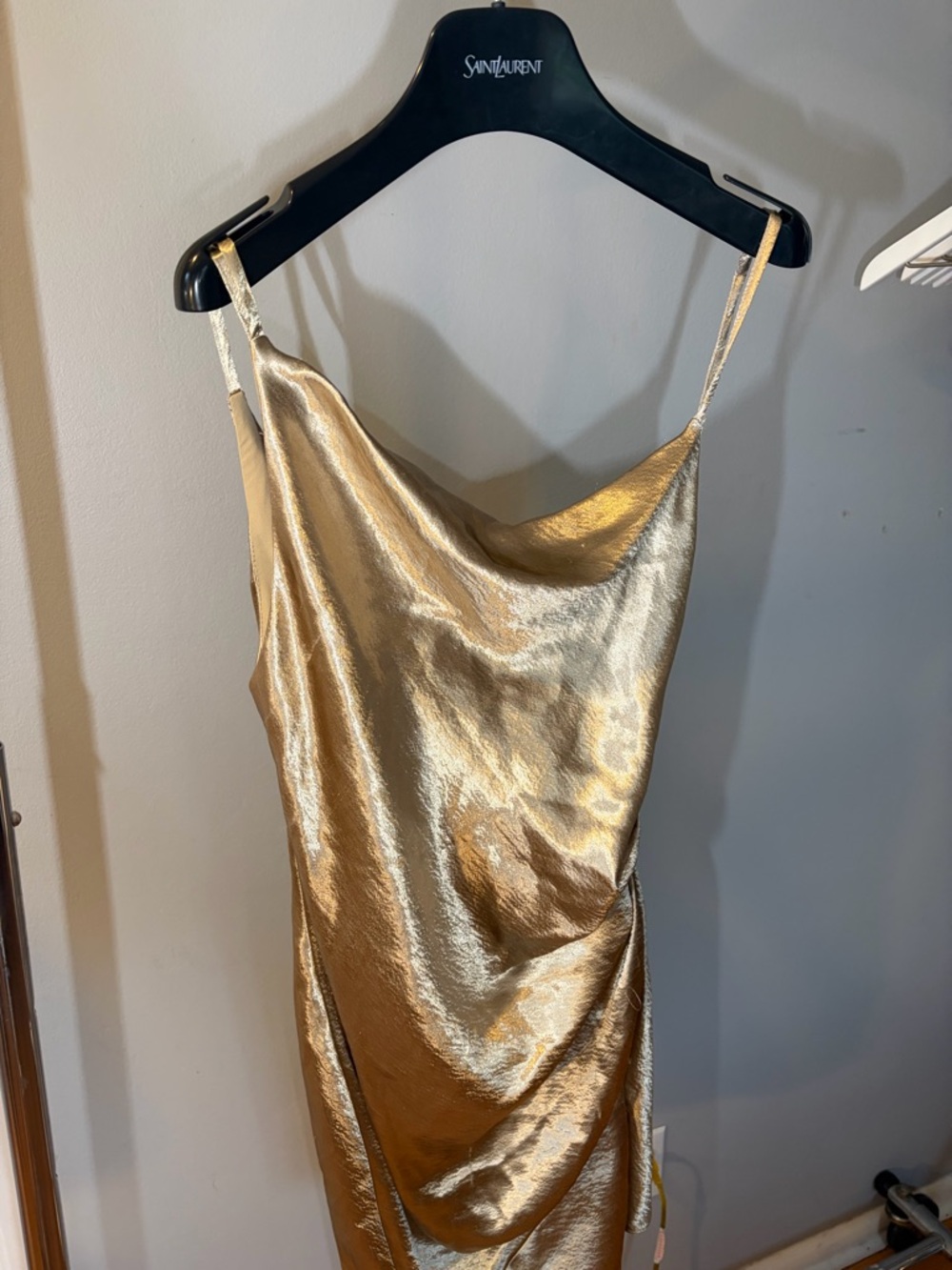 ASOS Gold Satin Slip Dress with Metallic Hem